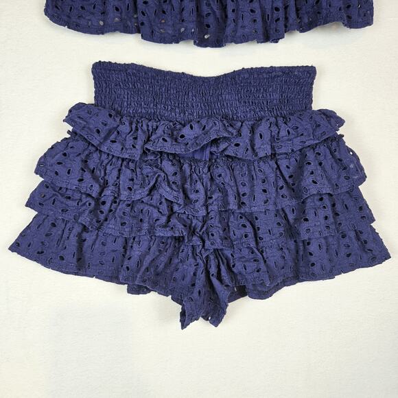 Supper Club Matching Set Shorts Crop Top Off Shoulder Eyelet Lace Ruffle Size S - Picture 8 of 16